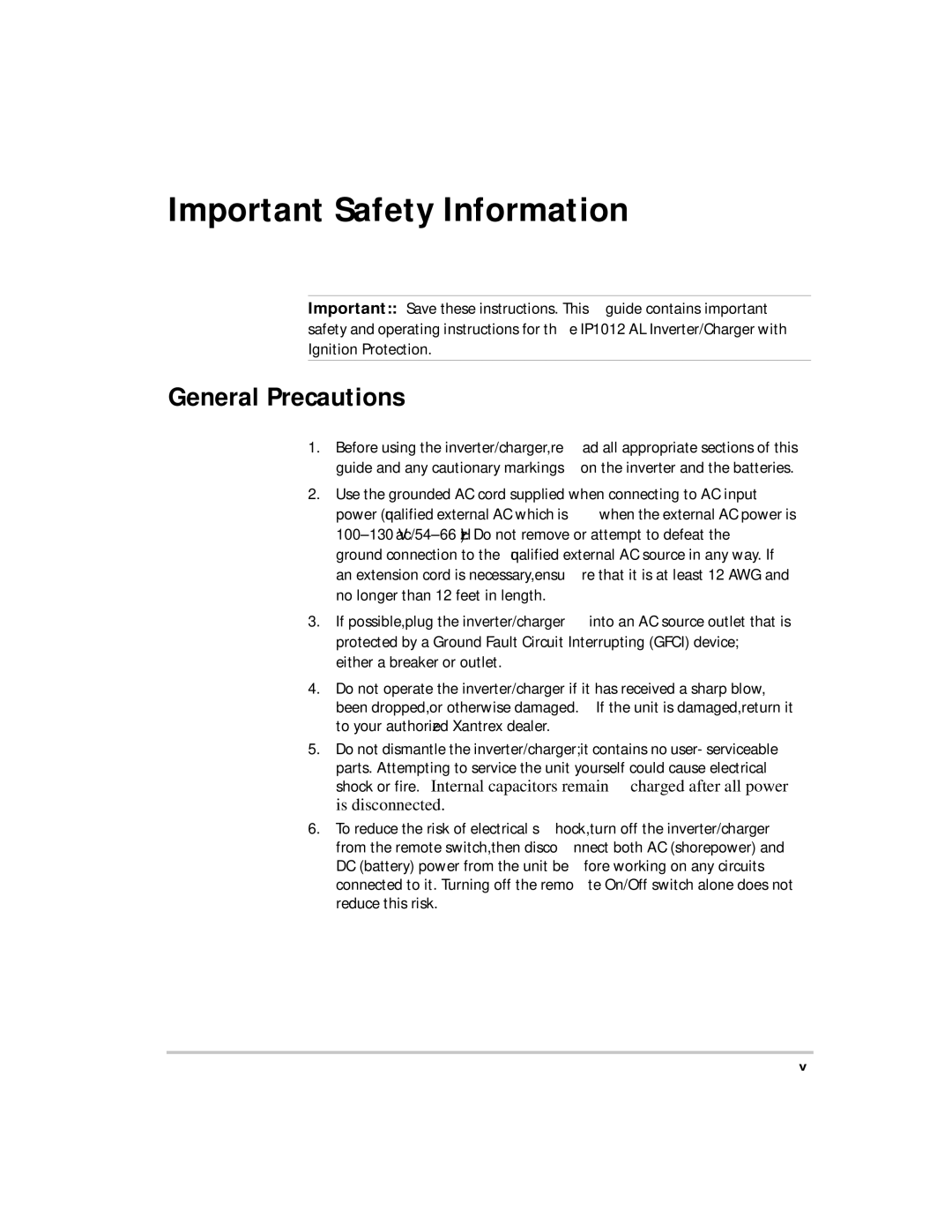 Xantrex Technology IP1012 AL manual Important Safety Information, General Precautions 