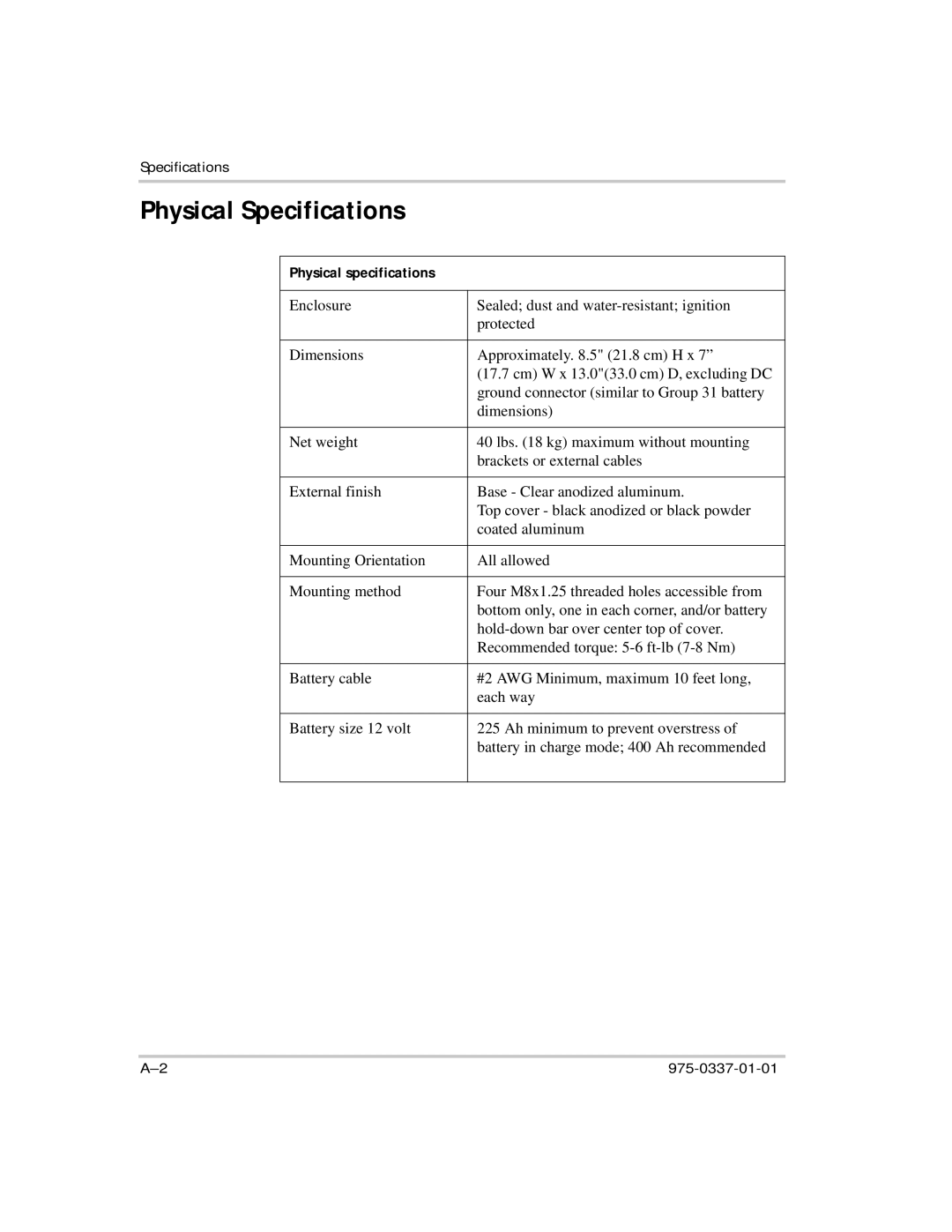 Xantrex Technology IP1012 AL manual Physical Specifications, Physical specifications 