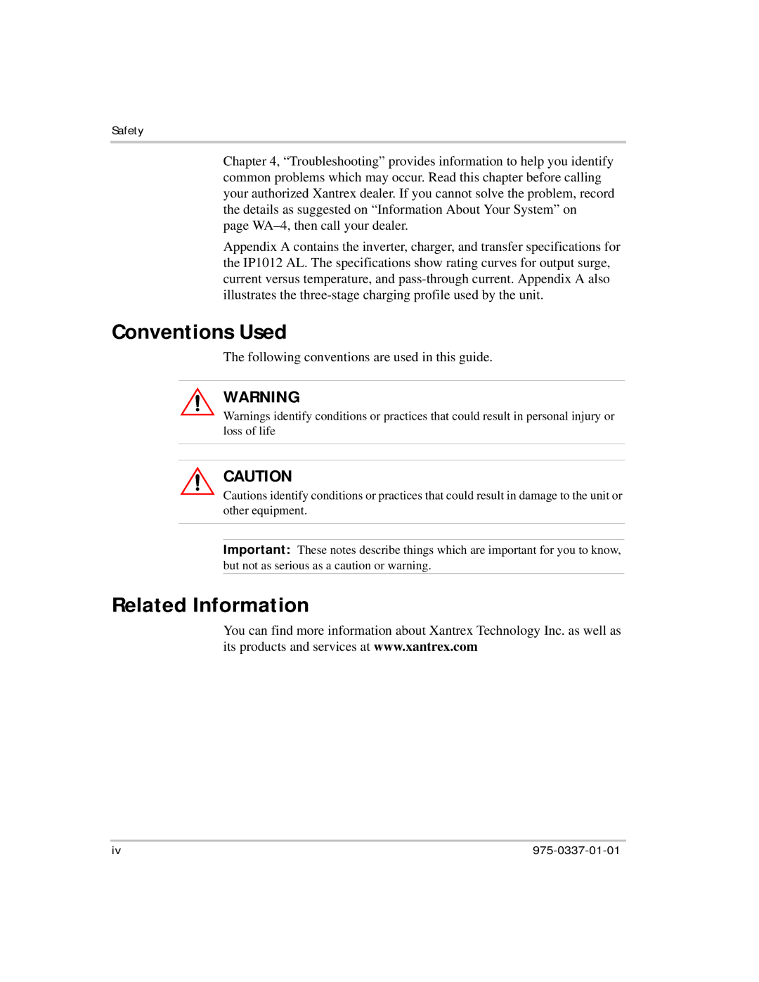 Xantrex Technology IP1012 AL manual Conventions Used, Related Information, Following conventions are used in this guide 