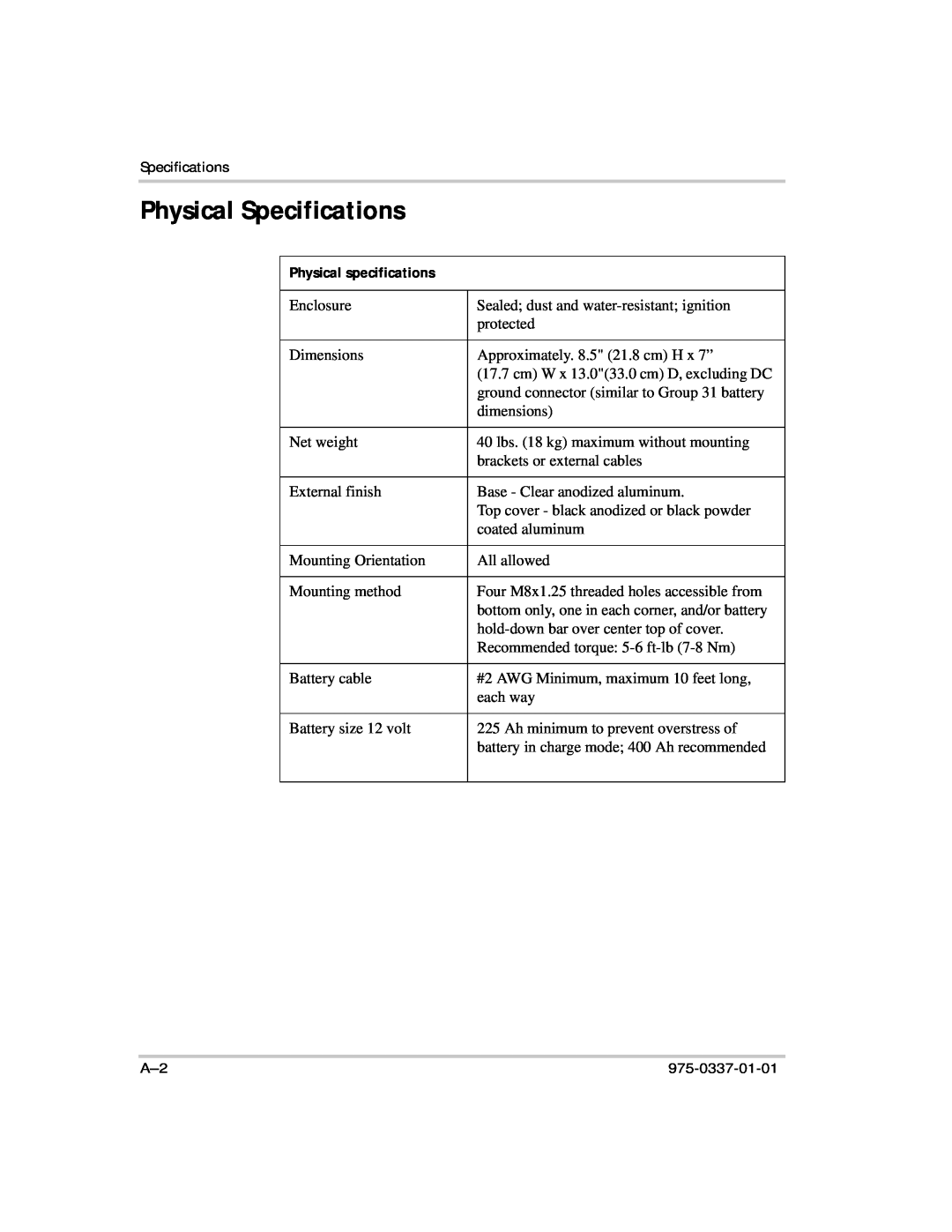 Xantrex Technology IP1012 AL manual Physical Specifications, Physical specifications 