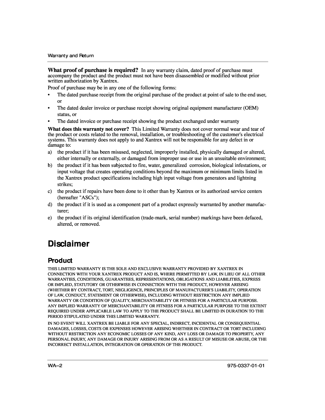Xantrex Technology IP1012 AL manual Disclaimer, Product 