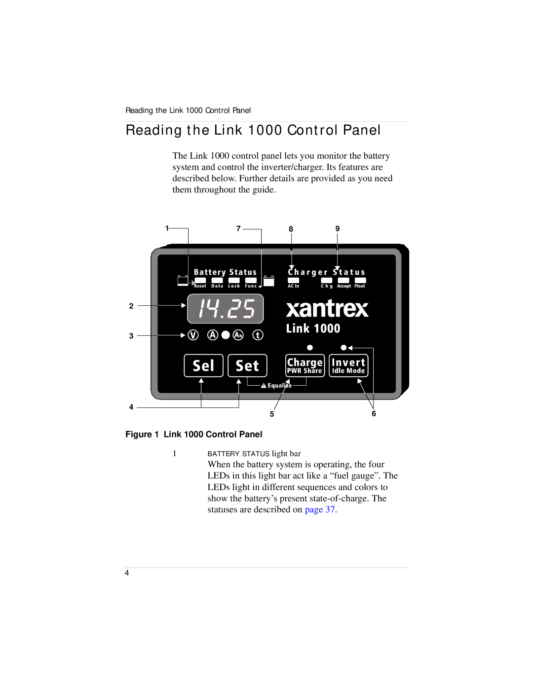 Xantrex Technology manual Reading the Link 1000 Control Panel 