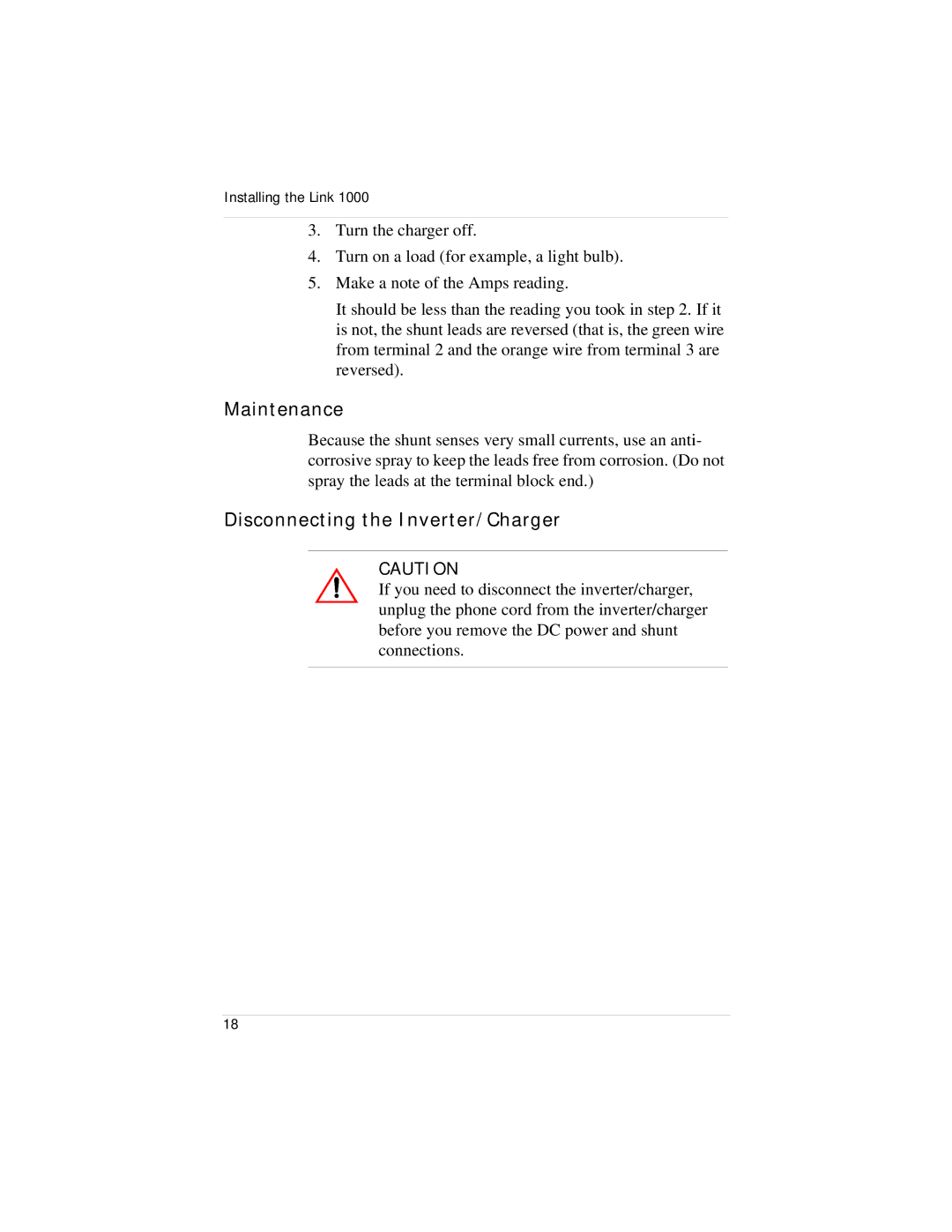 Xantrex Technology Link 1000 manual Maintenance, Disconnecting the Inverter/Charger 