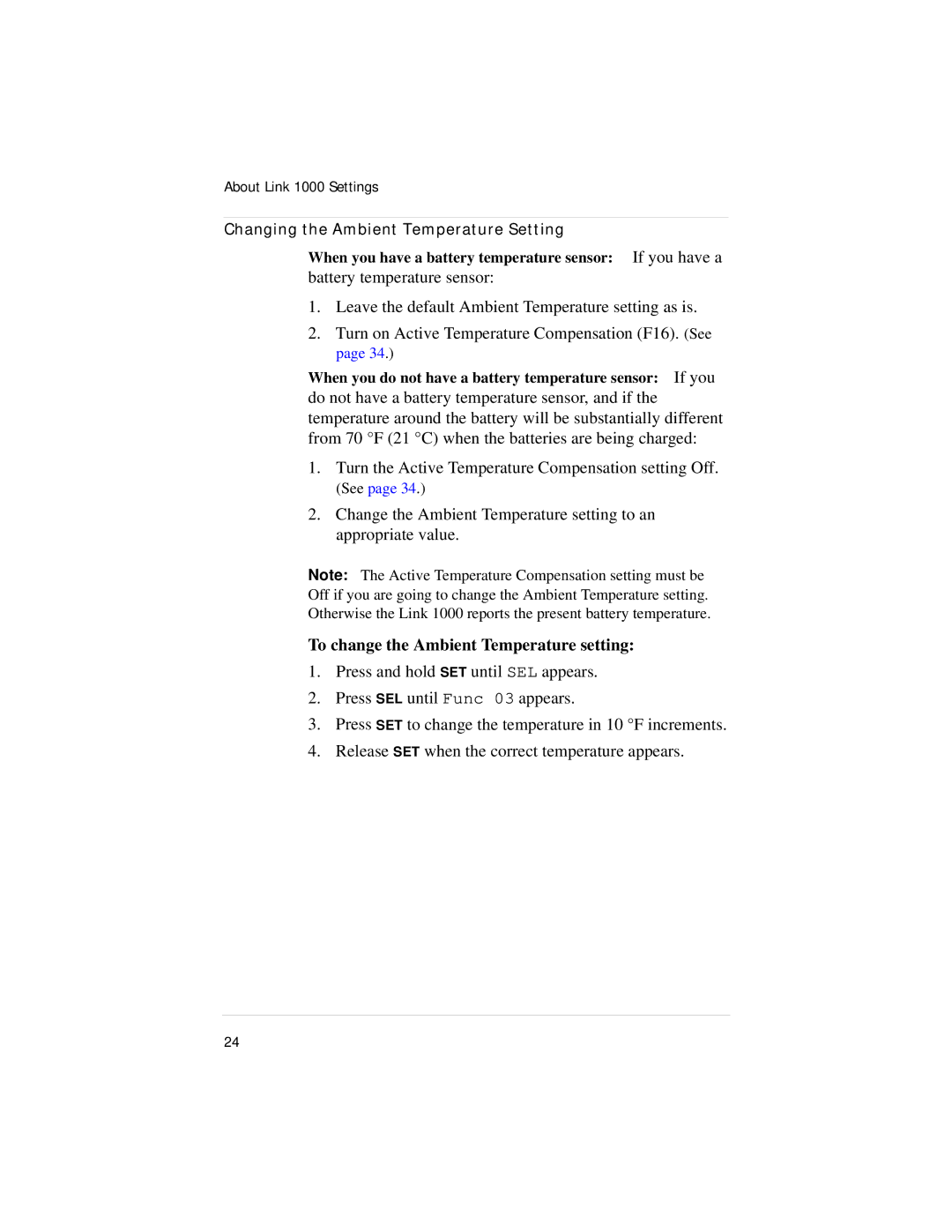 Xantrex Technology Link 1000 manual To change the Ambient Temperature setting 