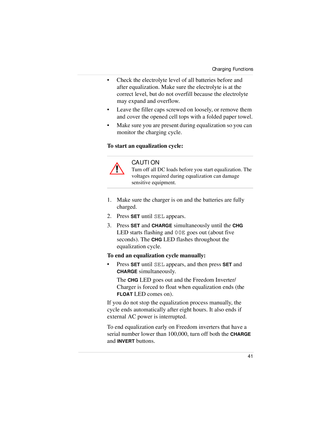 Xantrex Technology Link 1000 To start an equalization cycle, To end an equalization cycle manually 