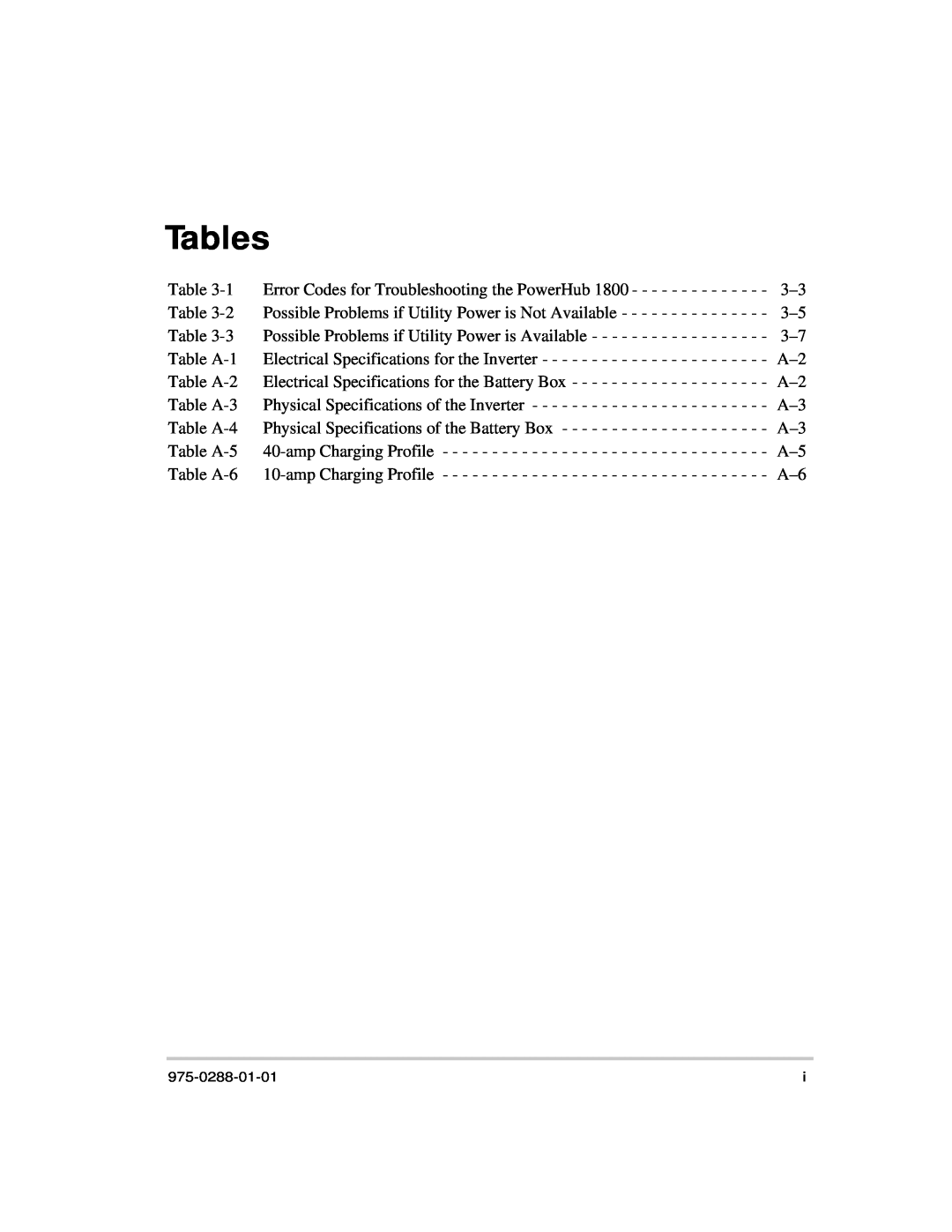 Xantrex Technology PH1800 manual Tables 
