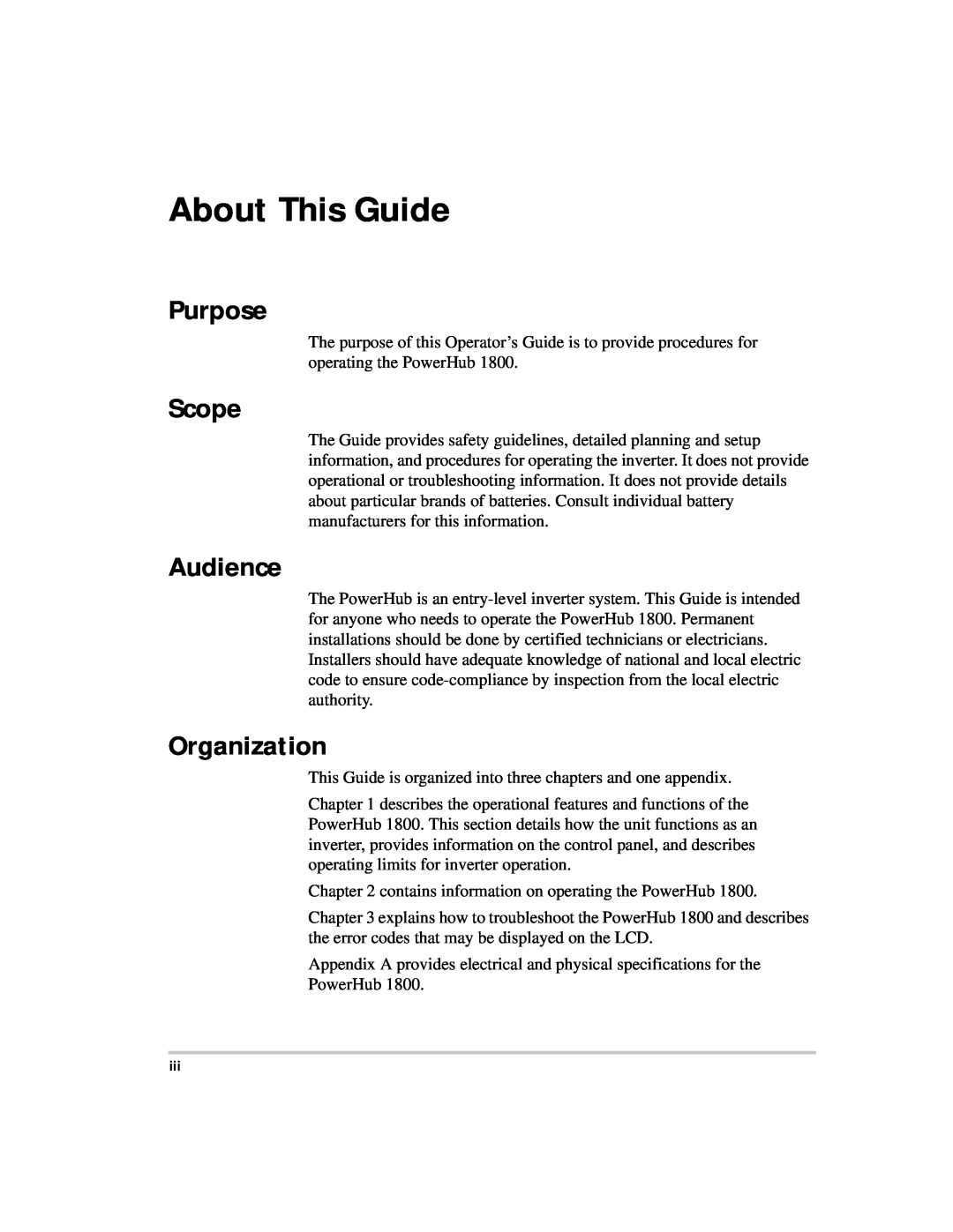 Xantrex Technology PH1800 manual About This Guide, Purpose, Scope, Audience, Organization 
