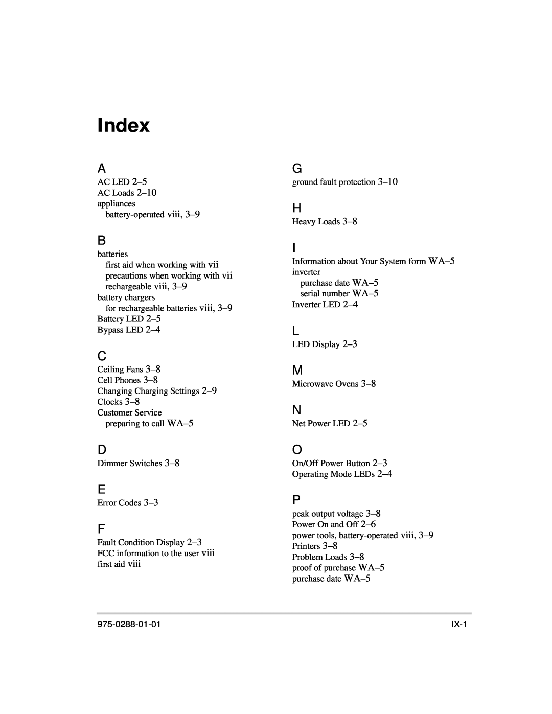 Xantrex Technology PH1800 manual Index 