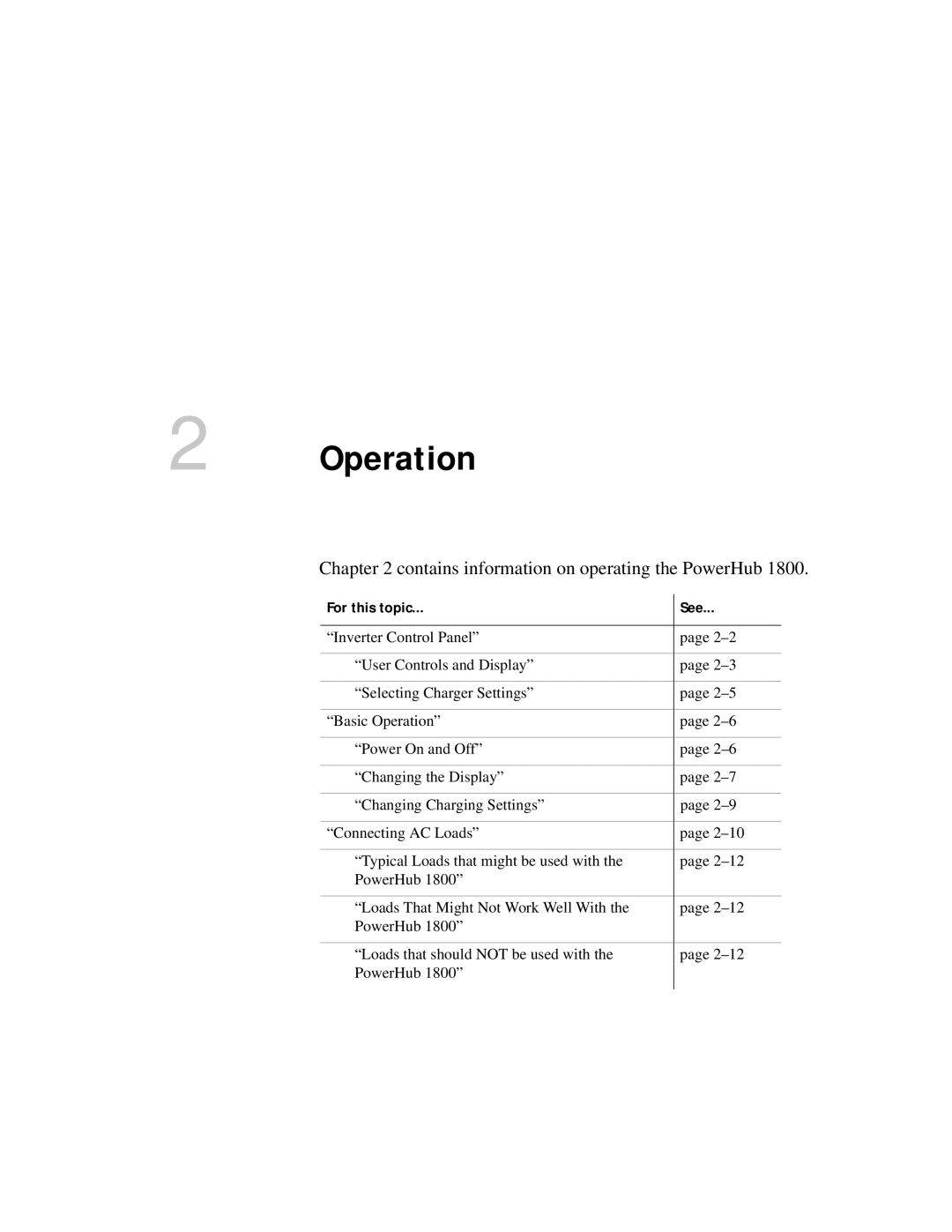 Xantrex Technology PH1800 manual Operation, Contains information on operating the PowerHub 