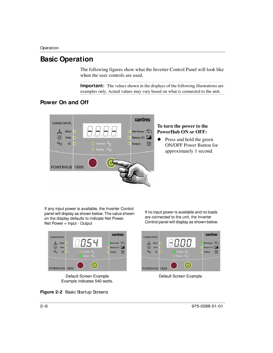 Xantrex Technology PH1800 manual Basic Operation, Power On and Off 