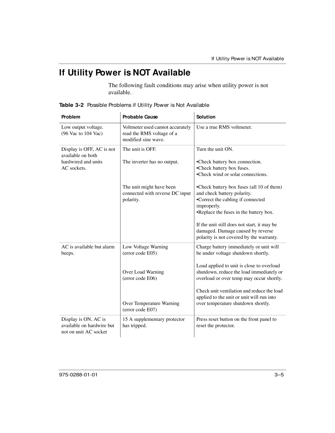 Xantrex Technology PH1800 manual If Utility Power is not Available, 2Possible Problems if Utility Power is Not Available 