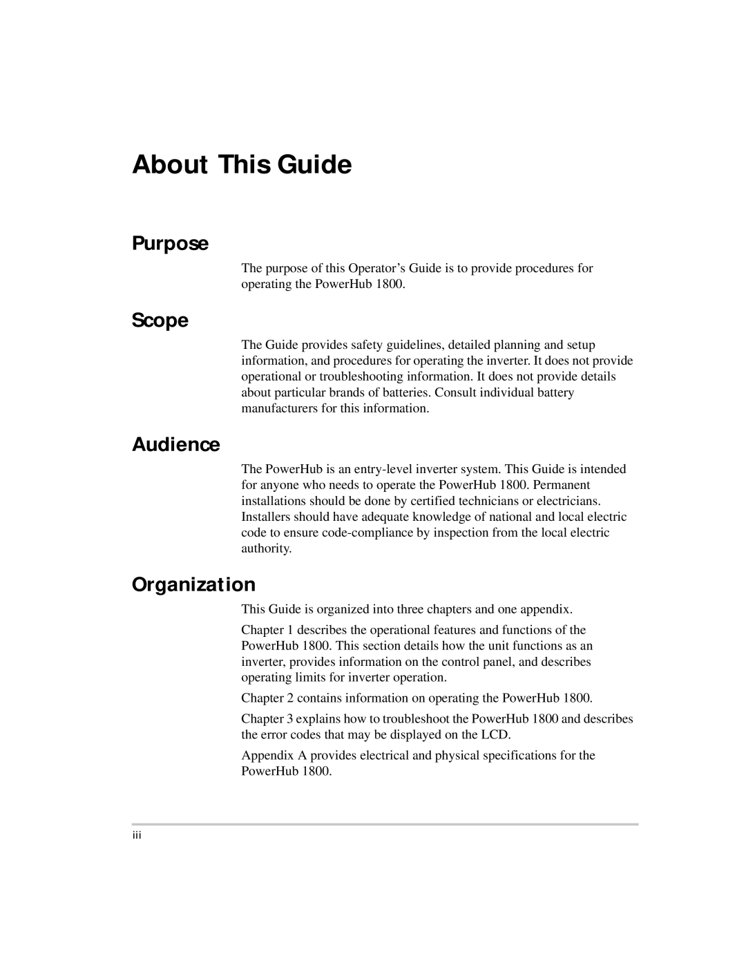 Xantrex Technology PH1800 manual About This Guide, Purpose, Scope, Audience, Organization 