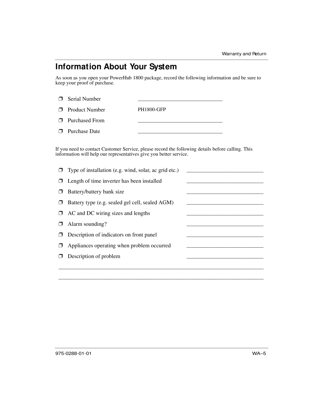 Xantrex Technology PH1800 manual Information About Your System, Purchased From Purchase Date 