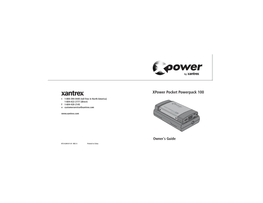 Xantrex Technology Powerpack 100 manual XPower Pocket Powerpack 