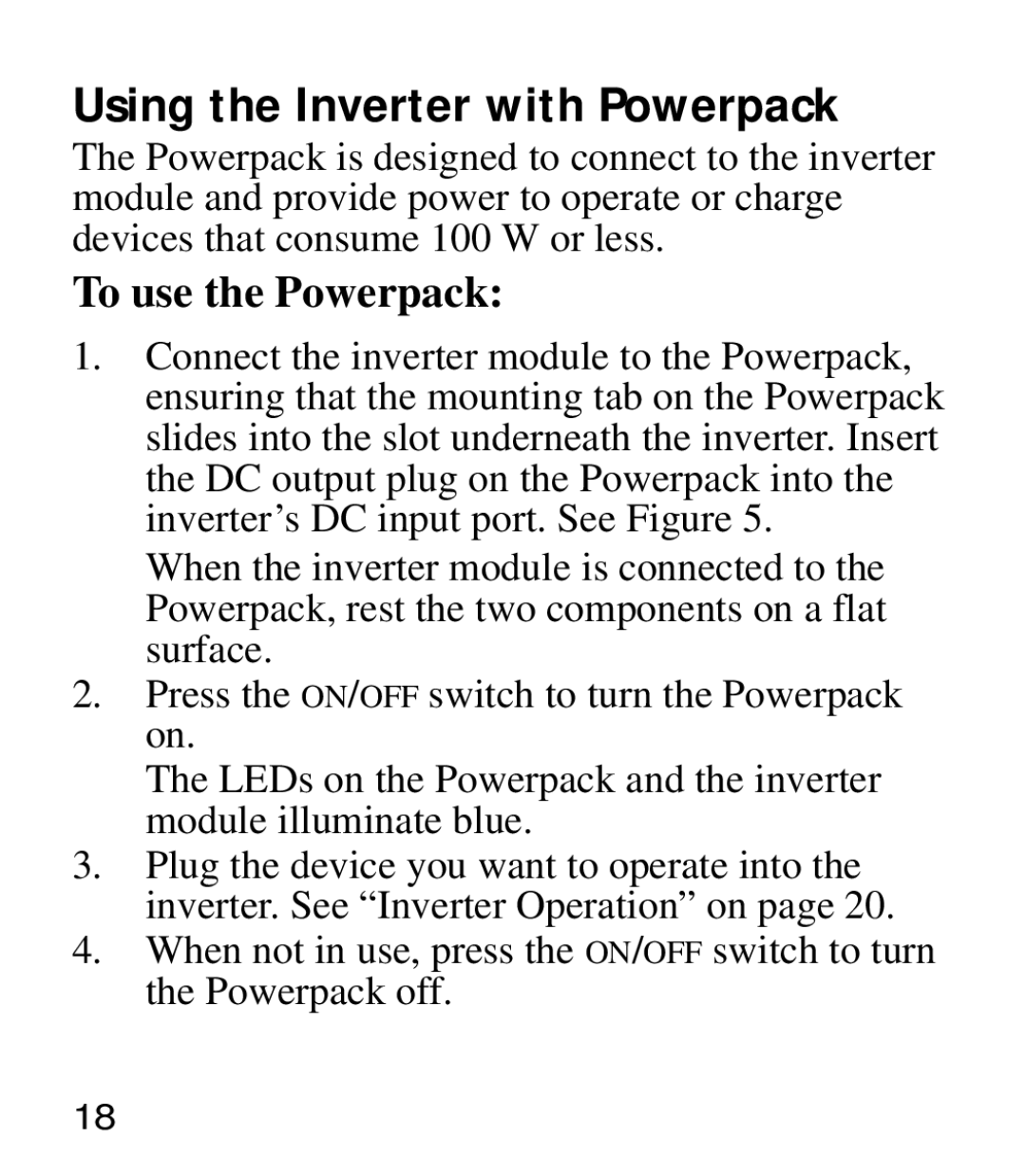 Xantrex Technology Powerpack 100 manual Using the Inverter with Powerpack, To use the Powerpack 