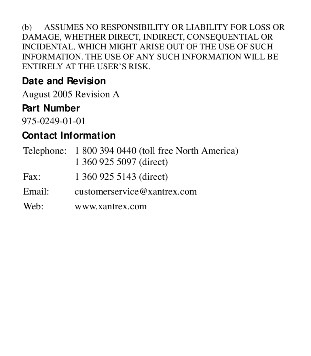 Xantrex Technology Powerpack 100 manual Date and Revision 