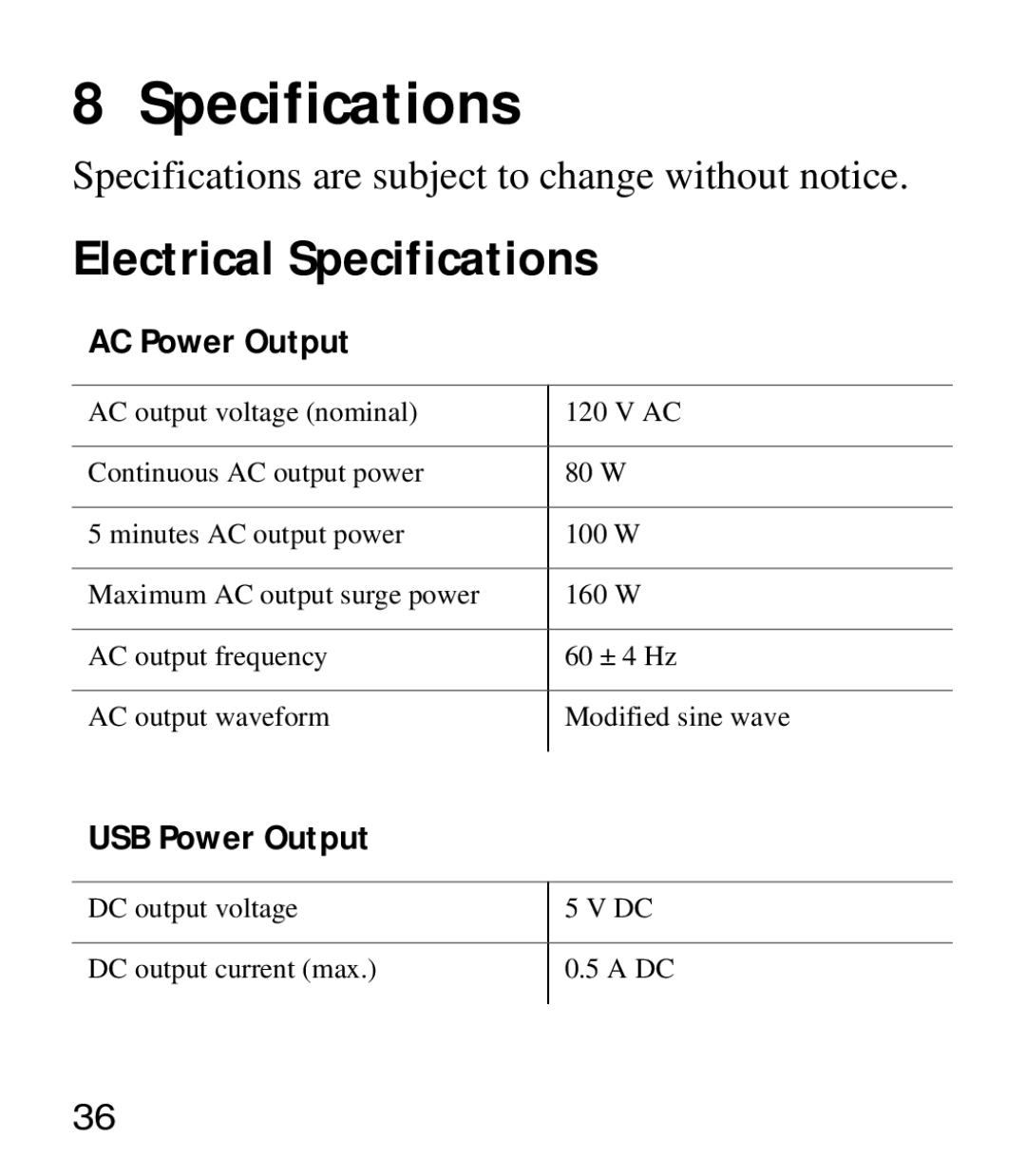 Xantrex Technology Powerpack 100 manual Electrical Specifications 