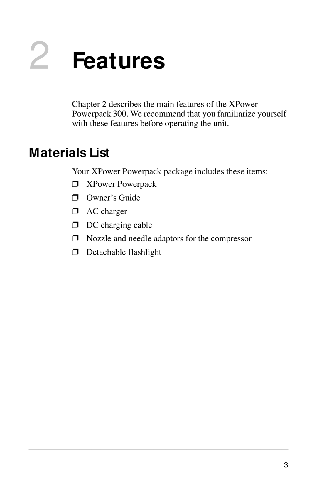 Xantrex Technology Powerpack 300 manual Features, Materials List 