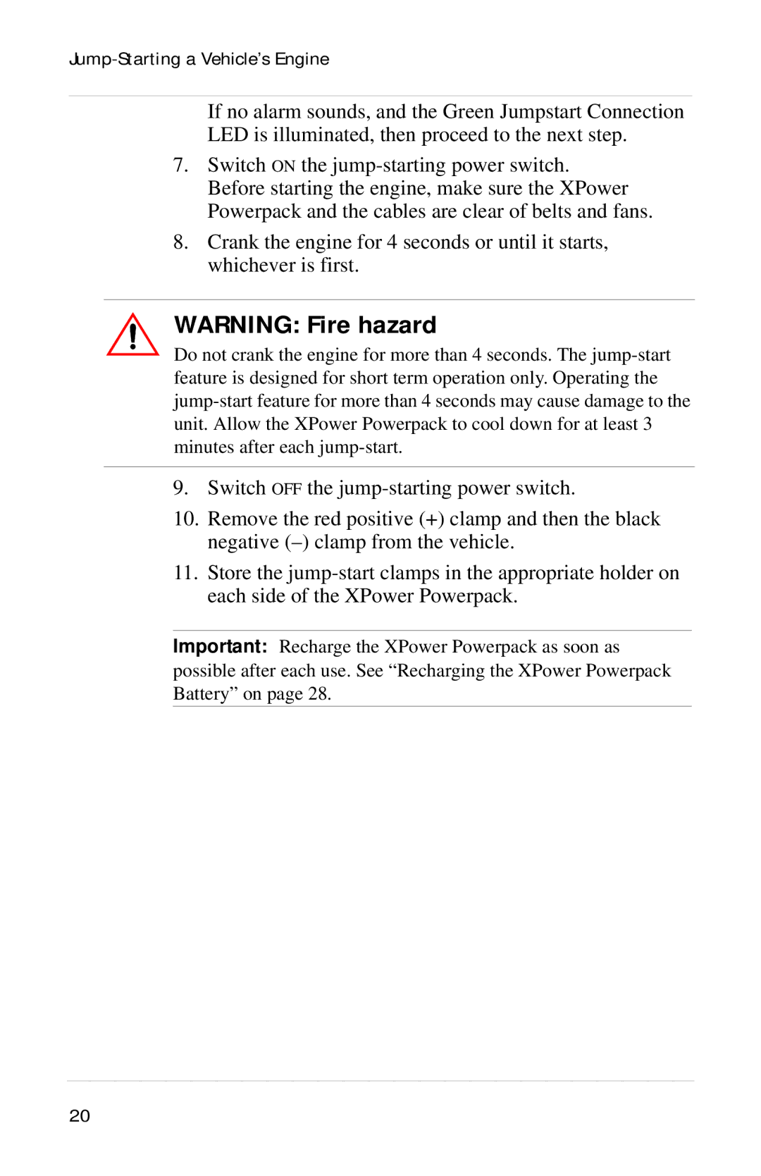 Xantrex Technology Powerpack 300 manual Jump-Starting a Vehicle’s Engine 