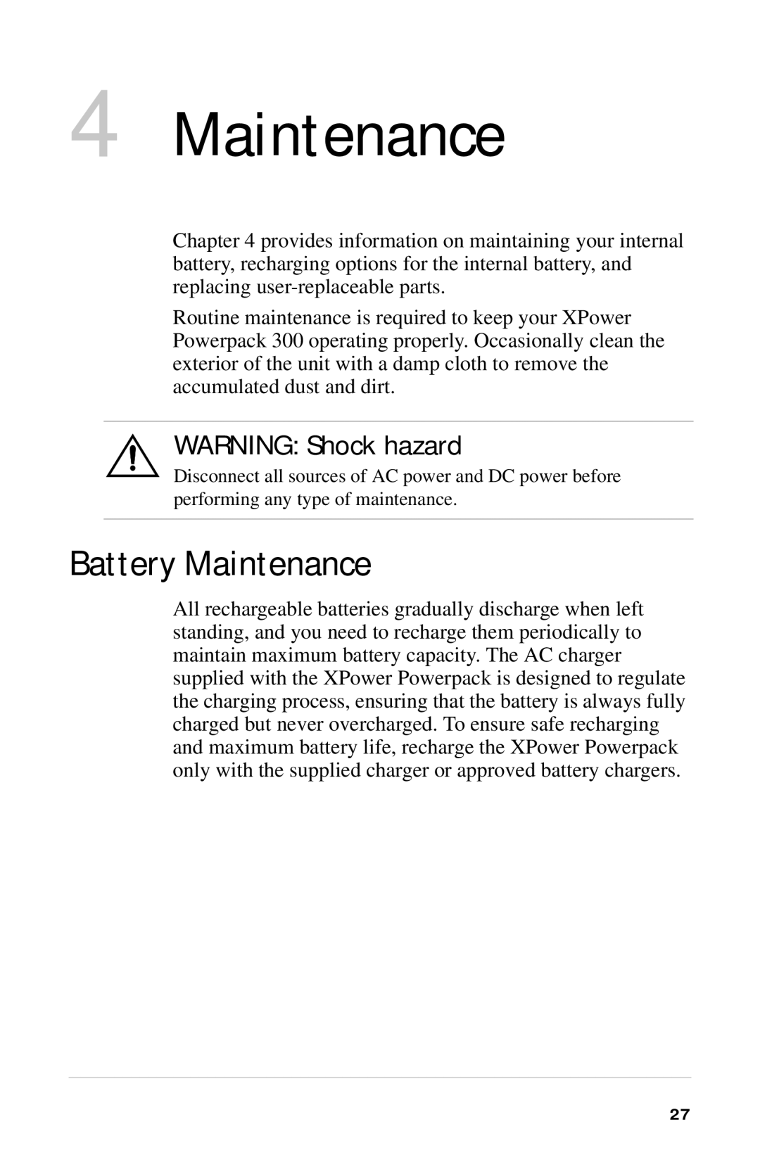 Xantrex Technology Powerpack 300 manual Battery Maintenance 