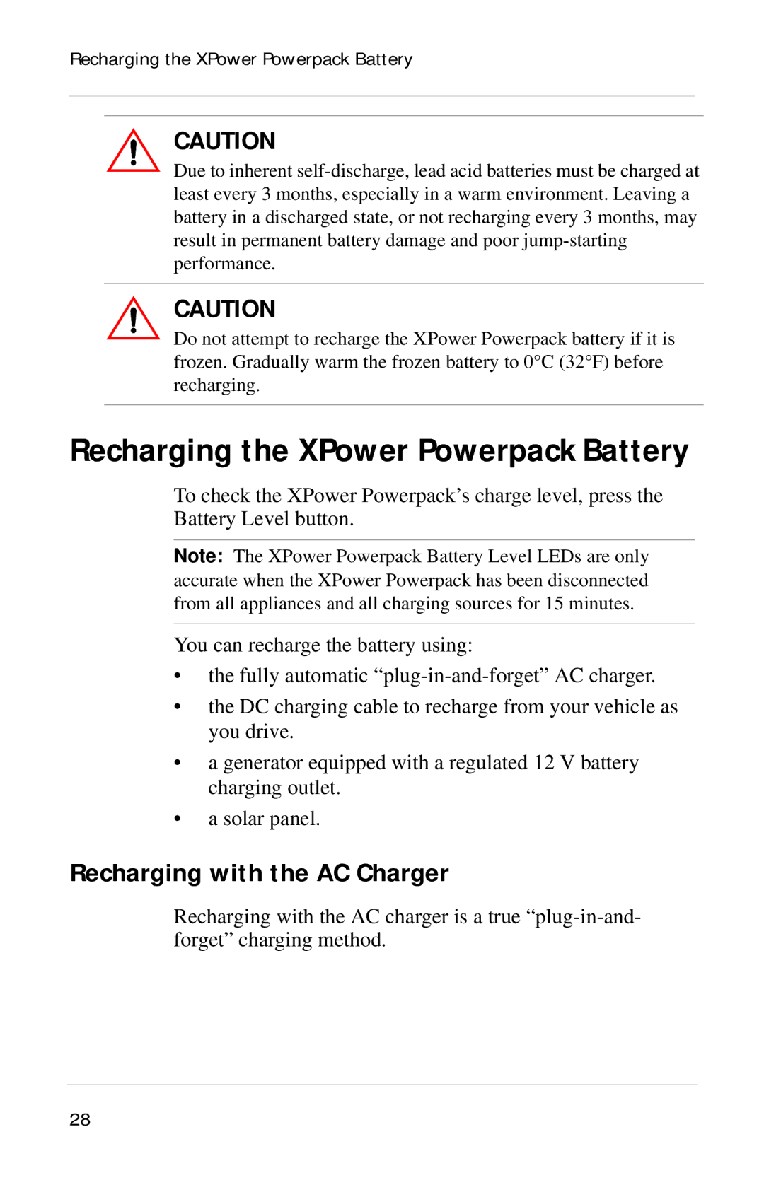 Xantrex Technology Powerpack 300 manual Recharging with the AC Charger, Recharging the XPower Powerpack Battery 