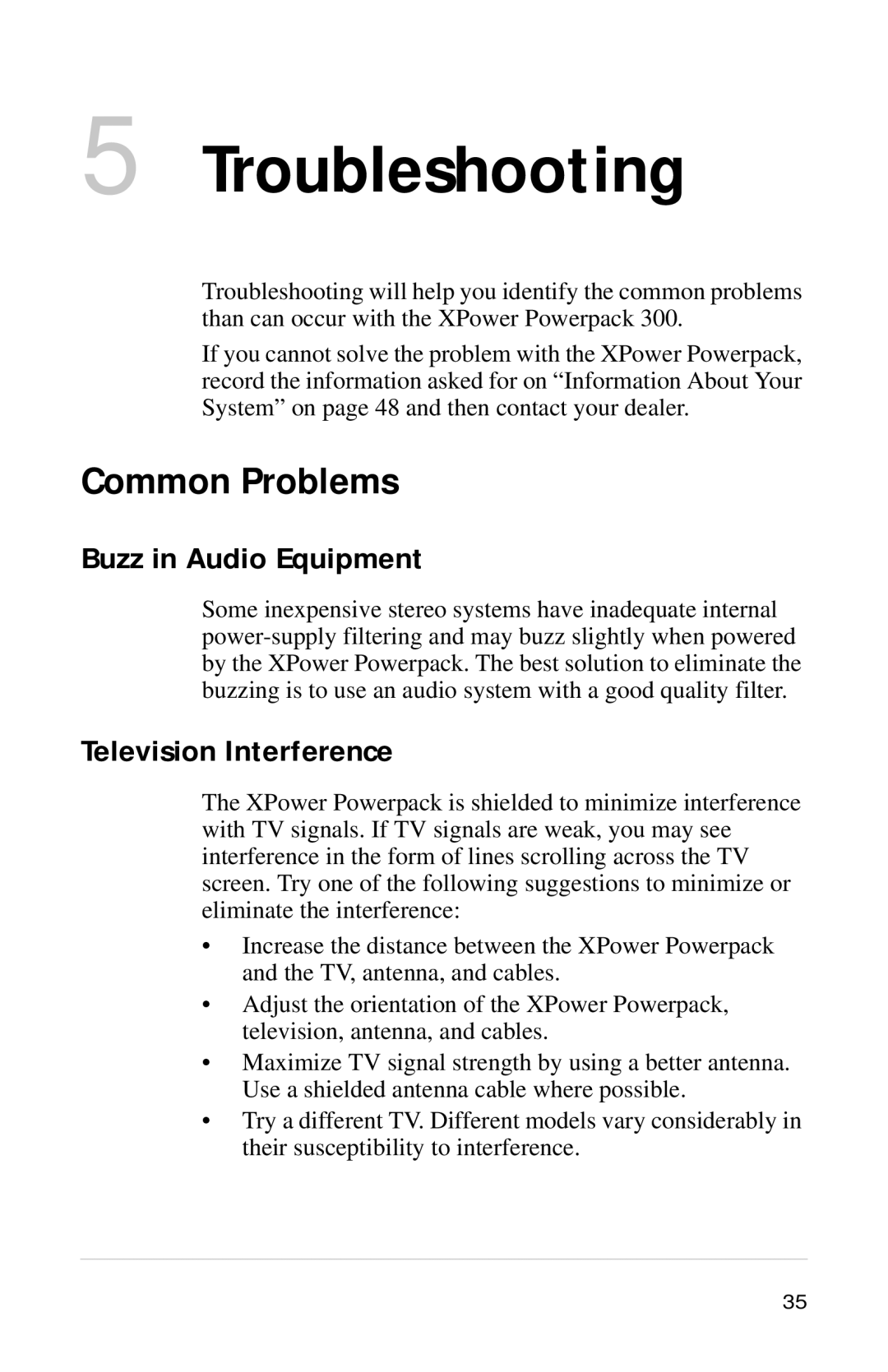 Xantrex Technology Powerpack 300 manual Common Problems, Buzz in Audio Equipment, Television Interference 