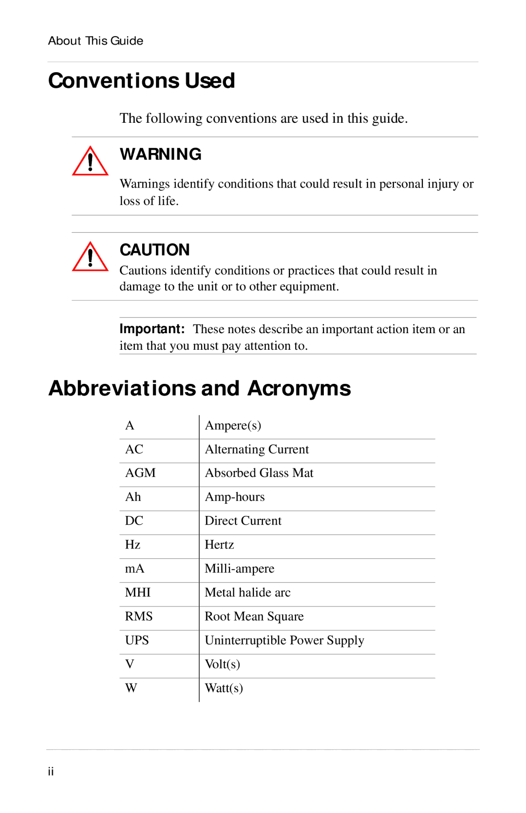 Xantrex Technology Powerpack 300 manual Conventions Used, Abbreviations and Acronyms 