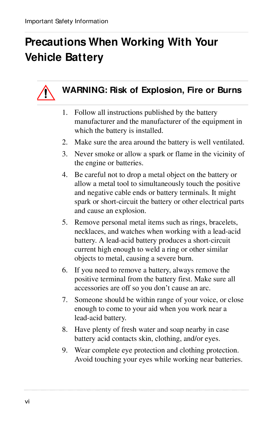 Xantrex Technology Powerpack 300 manual Precautions When Working With Your Vehicle Battery 