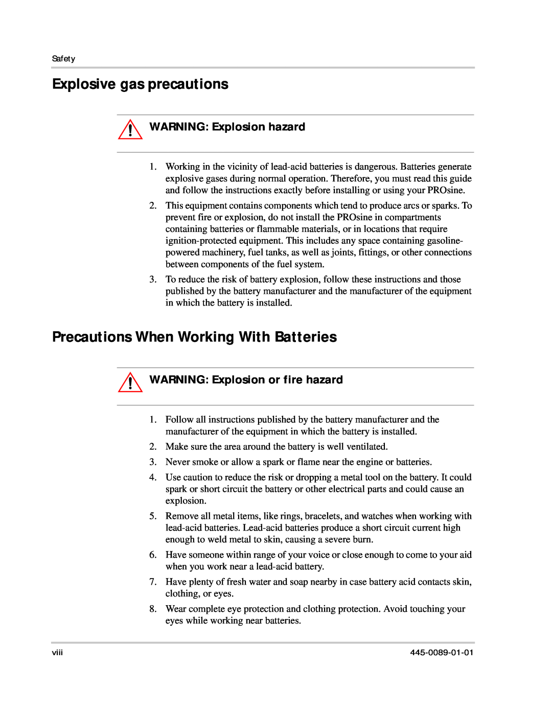 Xantrex Technology PROsine 2.0 user manual Explosive gas precautions, Precautions When Working With Batteries 