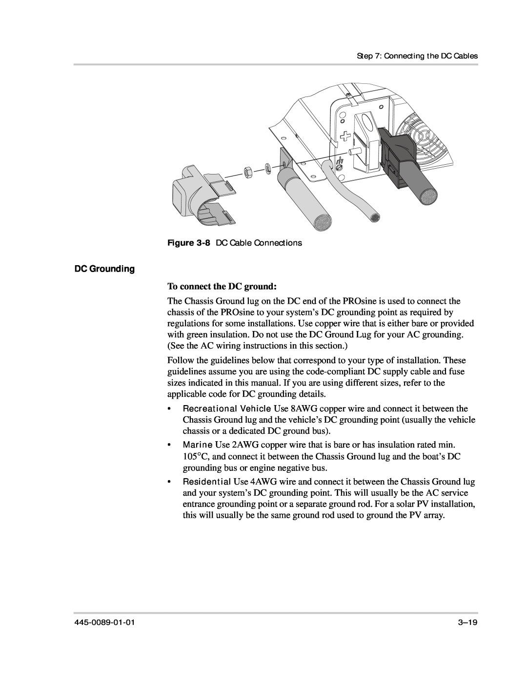 Xantrex Technology PROsine 2.0 user manual DC Grounding, To connect the DC ground 