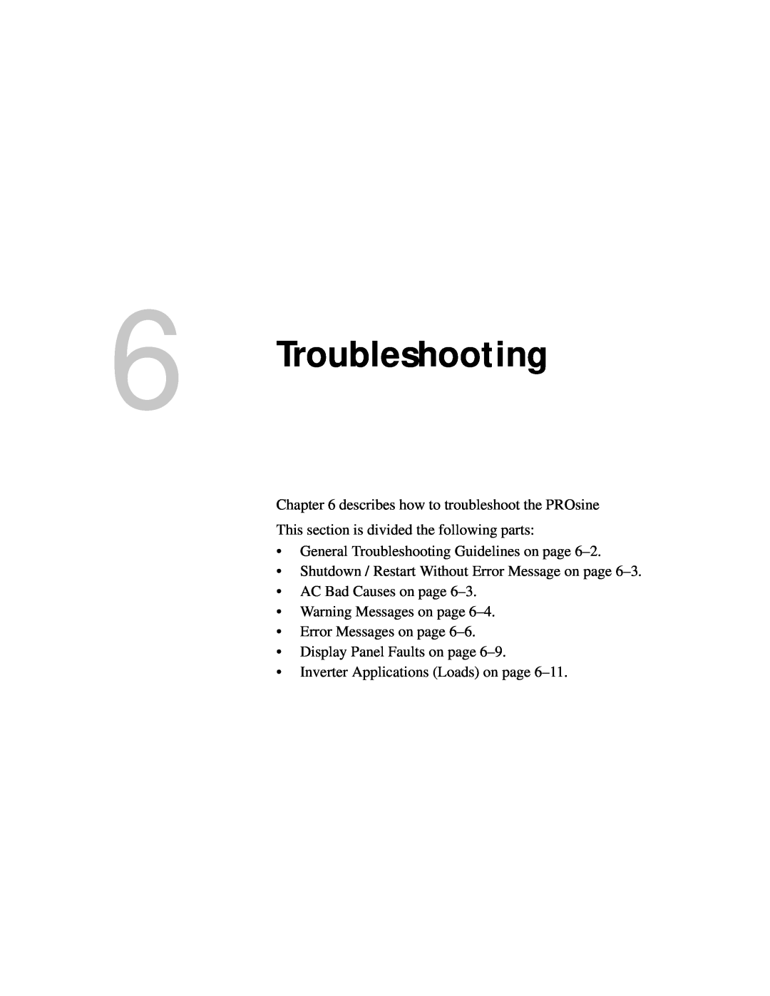 Xantrex Technology PROsine 2.0 user manual Troubleshooting, describes how to troubleshoot the PROsine 
