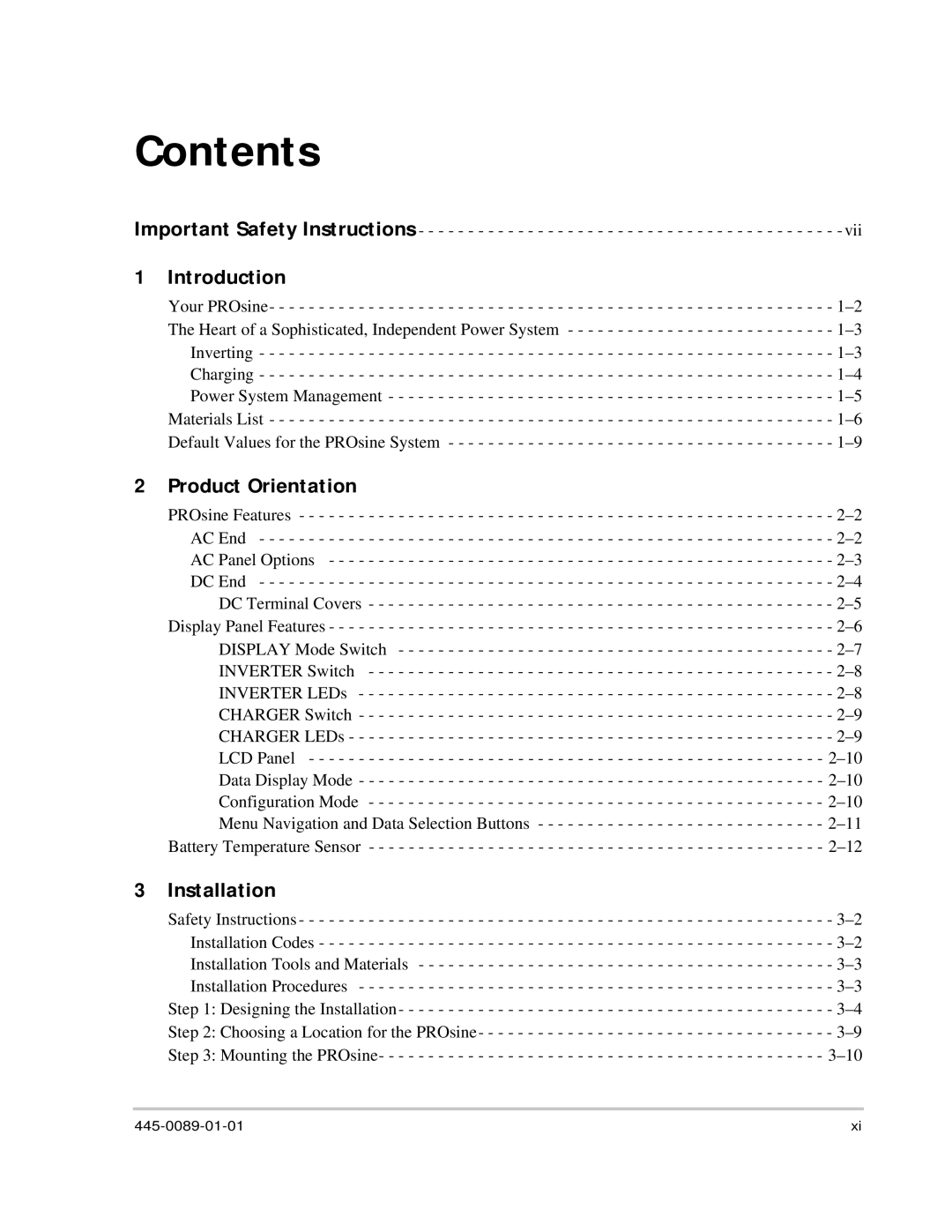 Xantrex Technology PROsine 2.0 user manual Contents 