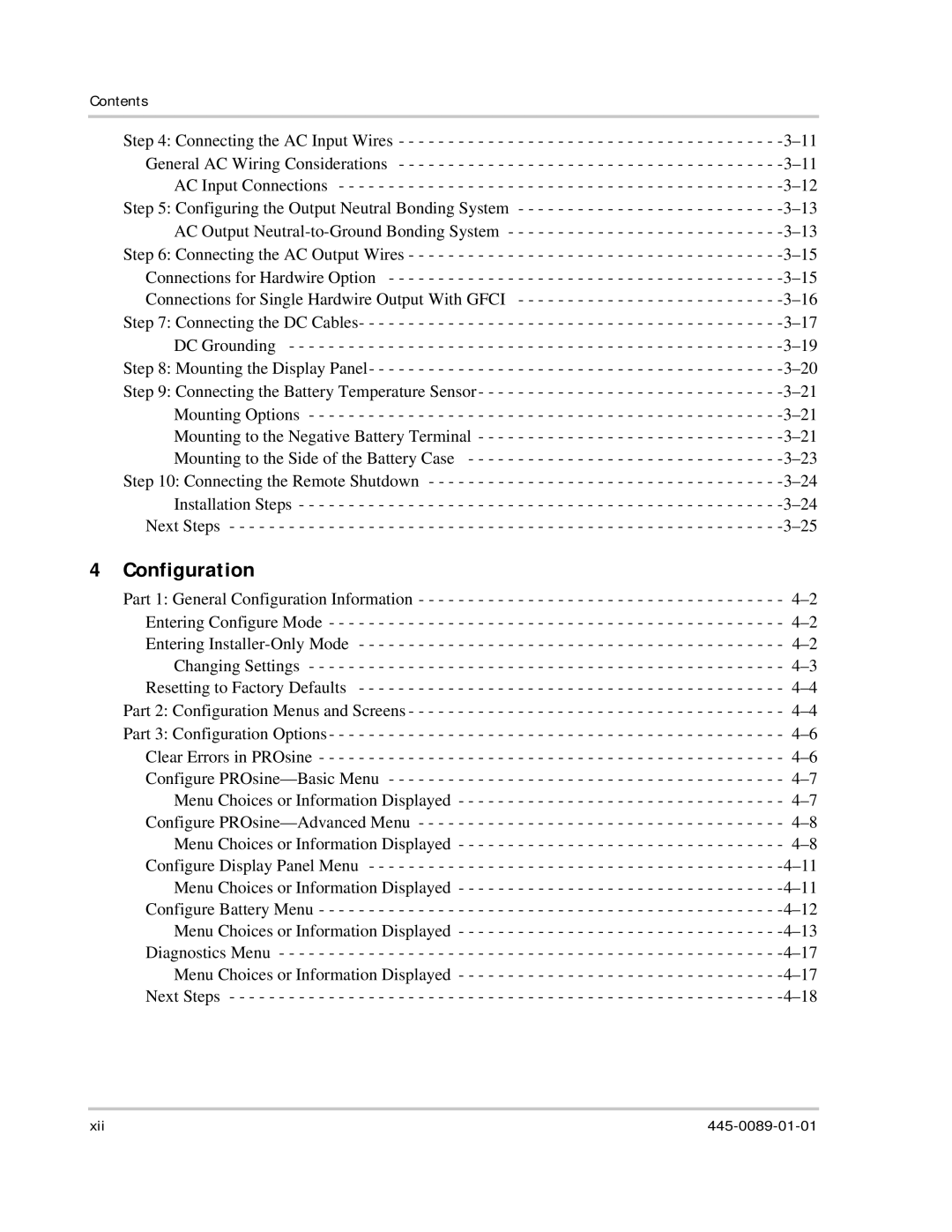 Xantrex Technology PROsine 2.0 user manual Configuration 