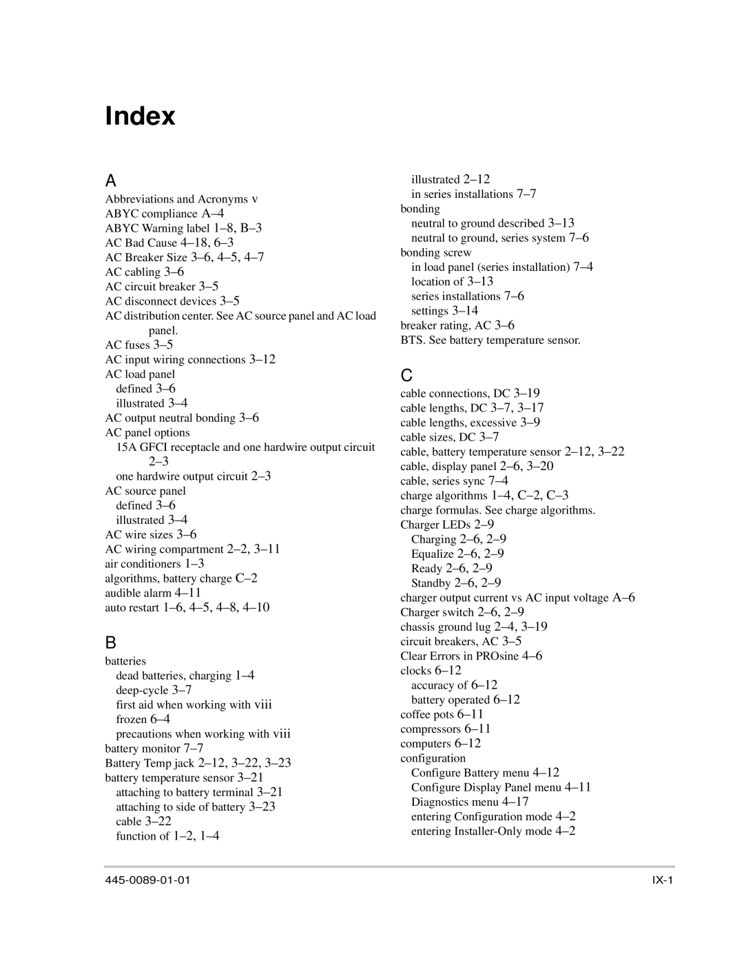 Xantrex Technology PROsine 2.0 user manual Index 