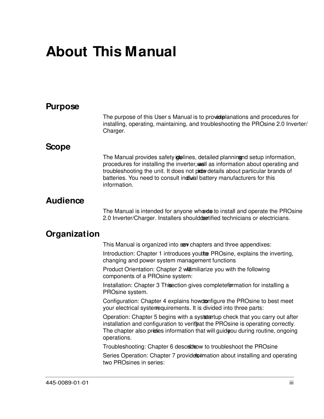 Xantrex Technology PROsine 2.0 user manual Purpose, Scope, Audience, Organization 