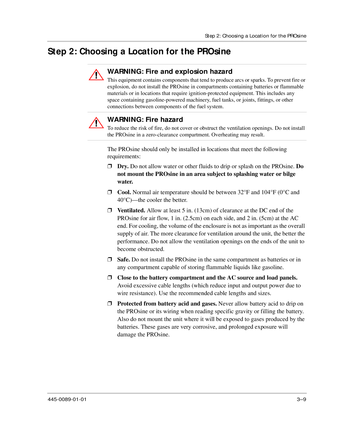 Xantrex Technology PROsine 2.0 user manual Choosing a Location for the PROsine 