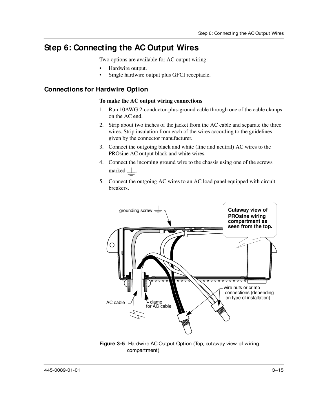 Xantrex Technology PROsine 2.0 user manual Connecting the AC Output Wires, Connections for Hardwire Option 