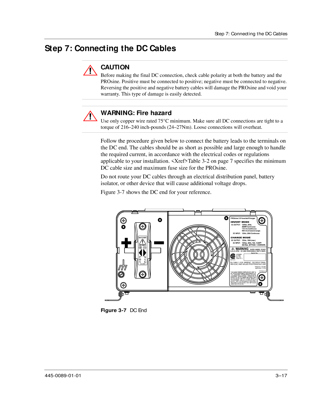 Xantrex Technology PROsine 2.0 user manual Connecting the DC Cables, Shows the DC end for your reference 