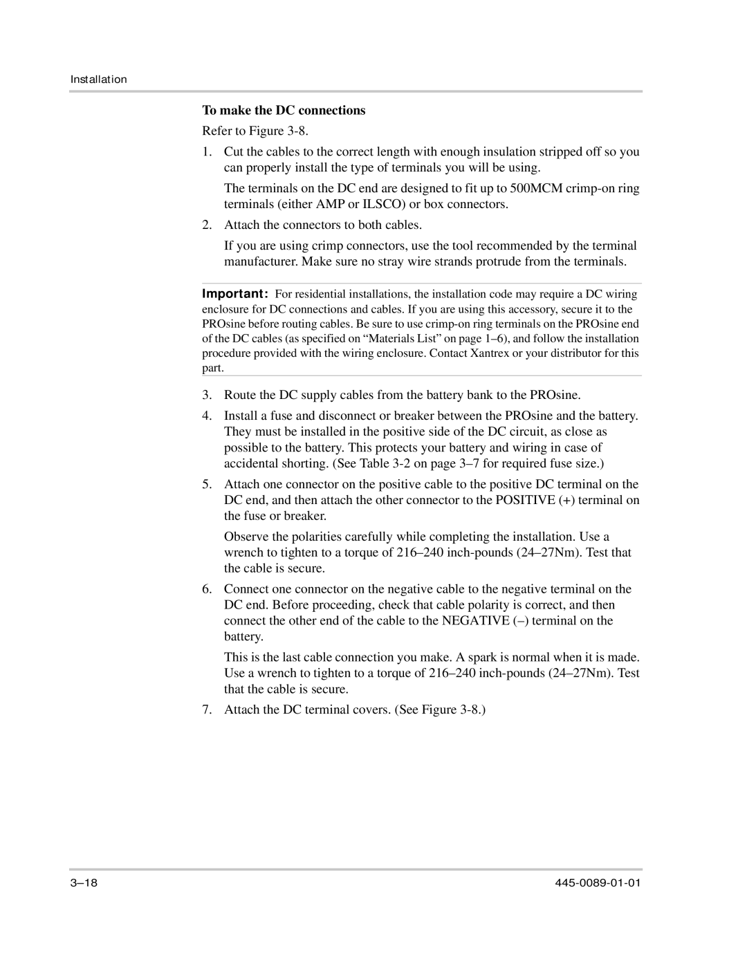 Xantrex Technology PROsine 2.0 user manual To make the DC connections 