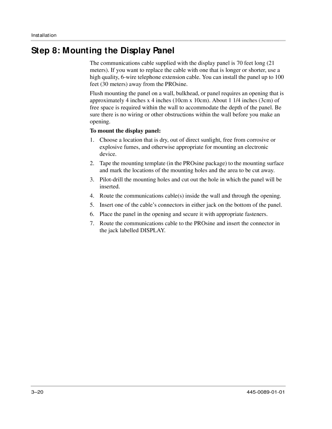 Xantrex Technology PROsine 2.0 user manual Mounting the Display Panel, To mount the display panel 