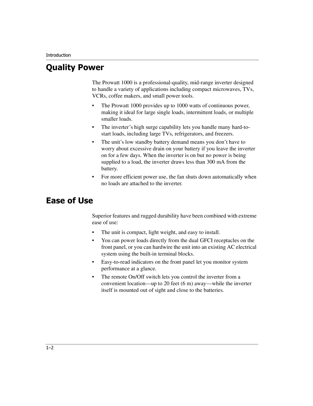 Xantrex Technology PROwatt 1000 manual Quality Power, Ease of Use 