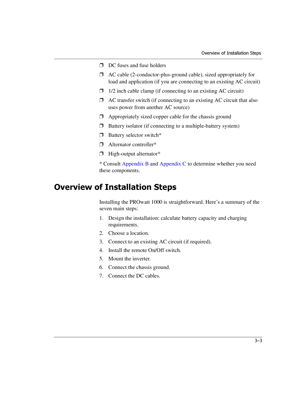 Xantrex Technology PROwatt 1000 manual Overview of Installation Steps 