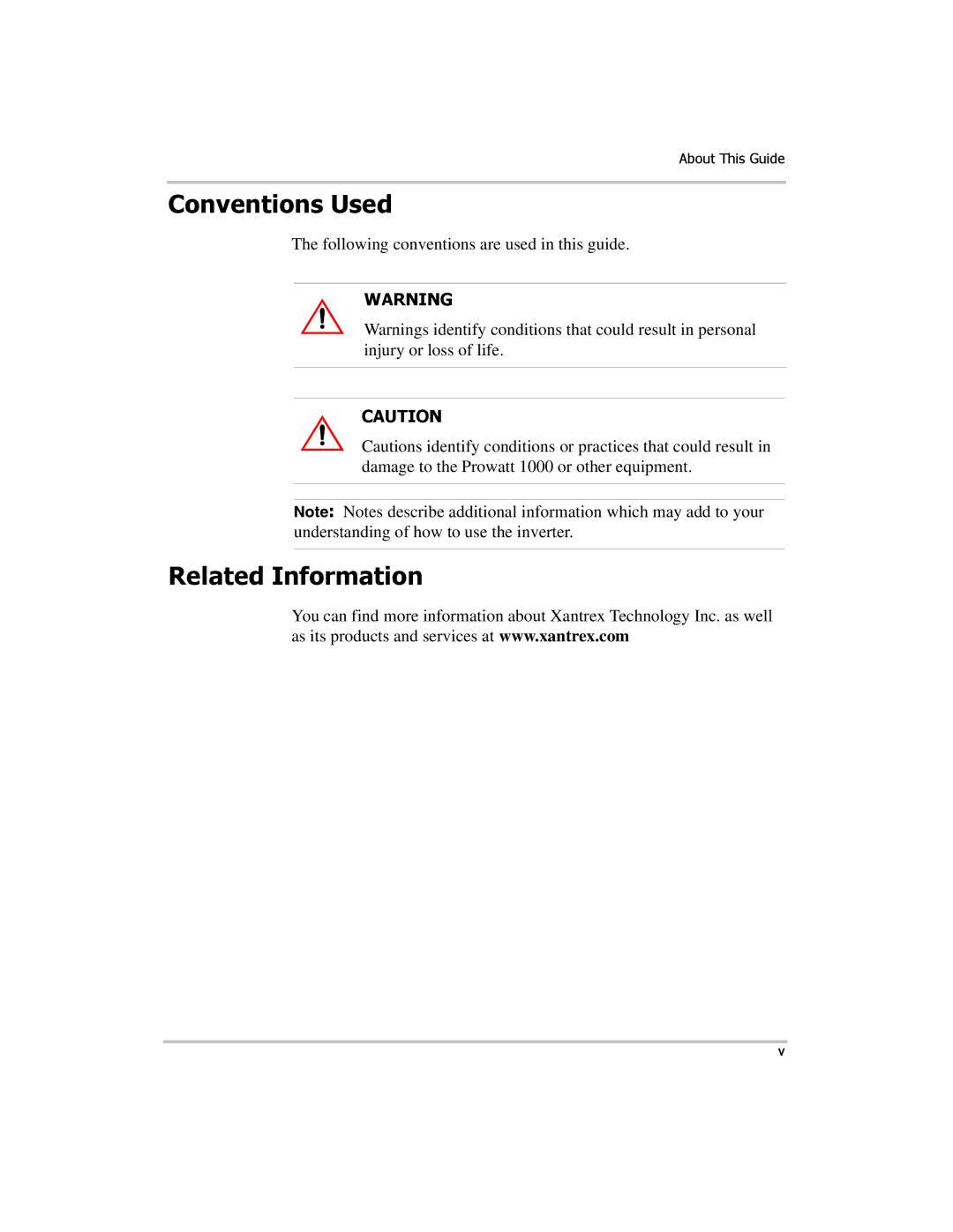 Xantrex Technology PROwatt 1000 manual Conventions Used, Related Information 