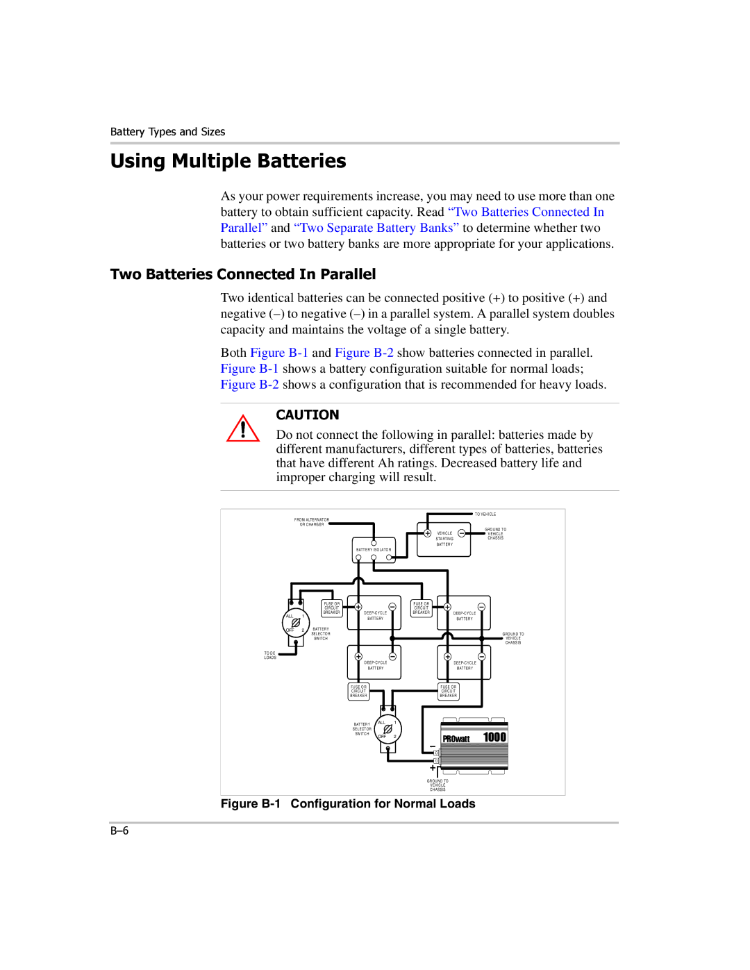 Xantrex Technology PROwatt 1000 manual Using Multiple Batteries, Two Batteries Connected In Parallel 