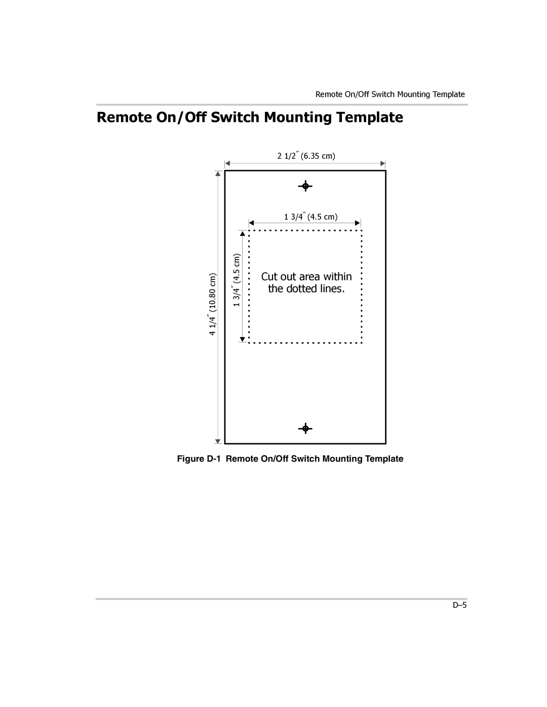 Xantrex Technology PROwatt 1000 manual Figure D-1 Remote On/Off Switch Mounting Template 