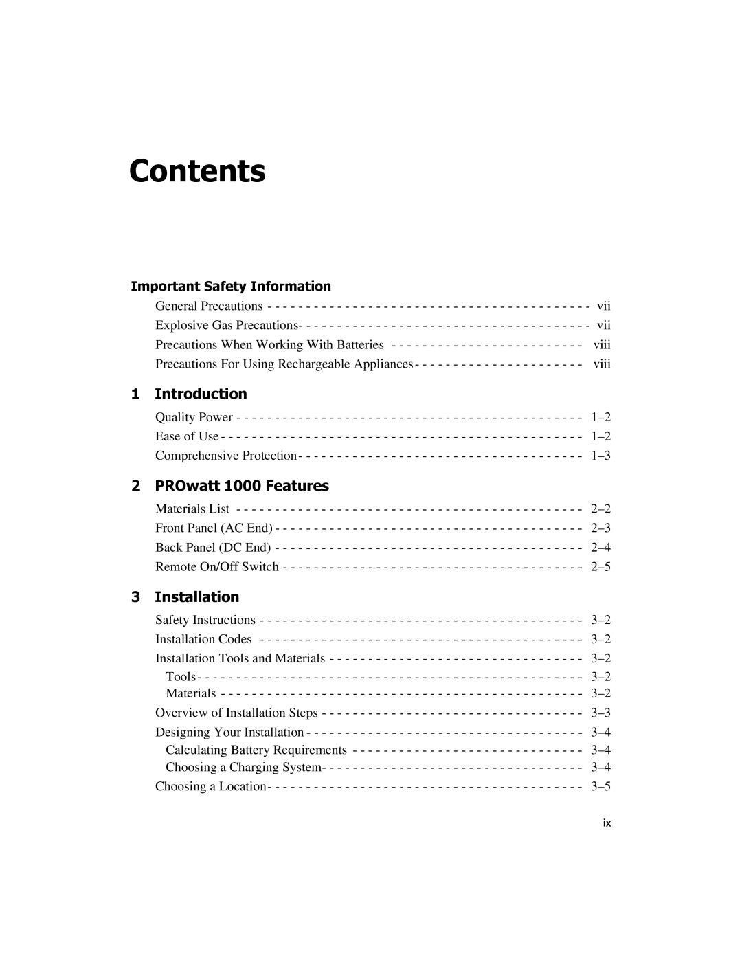 Xantrex Technology PROwatt 1000 manual Contents 