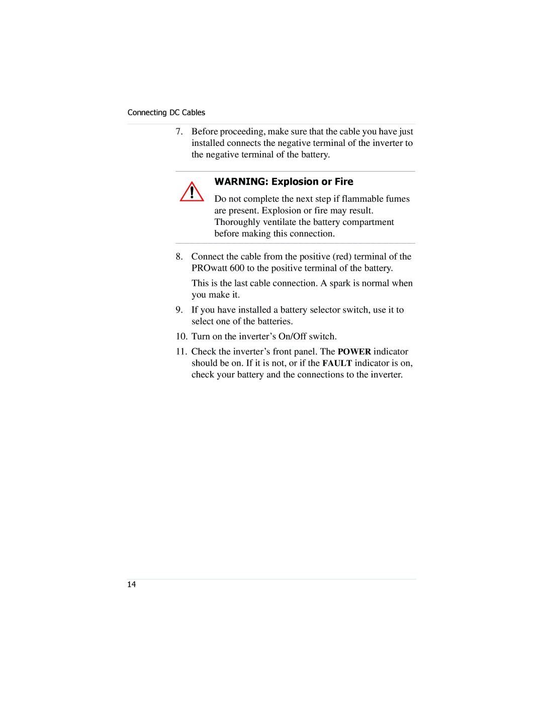 Xantrex Technology PROwatt 600 manual Connecting DC Cables 