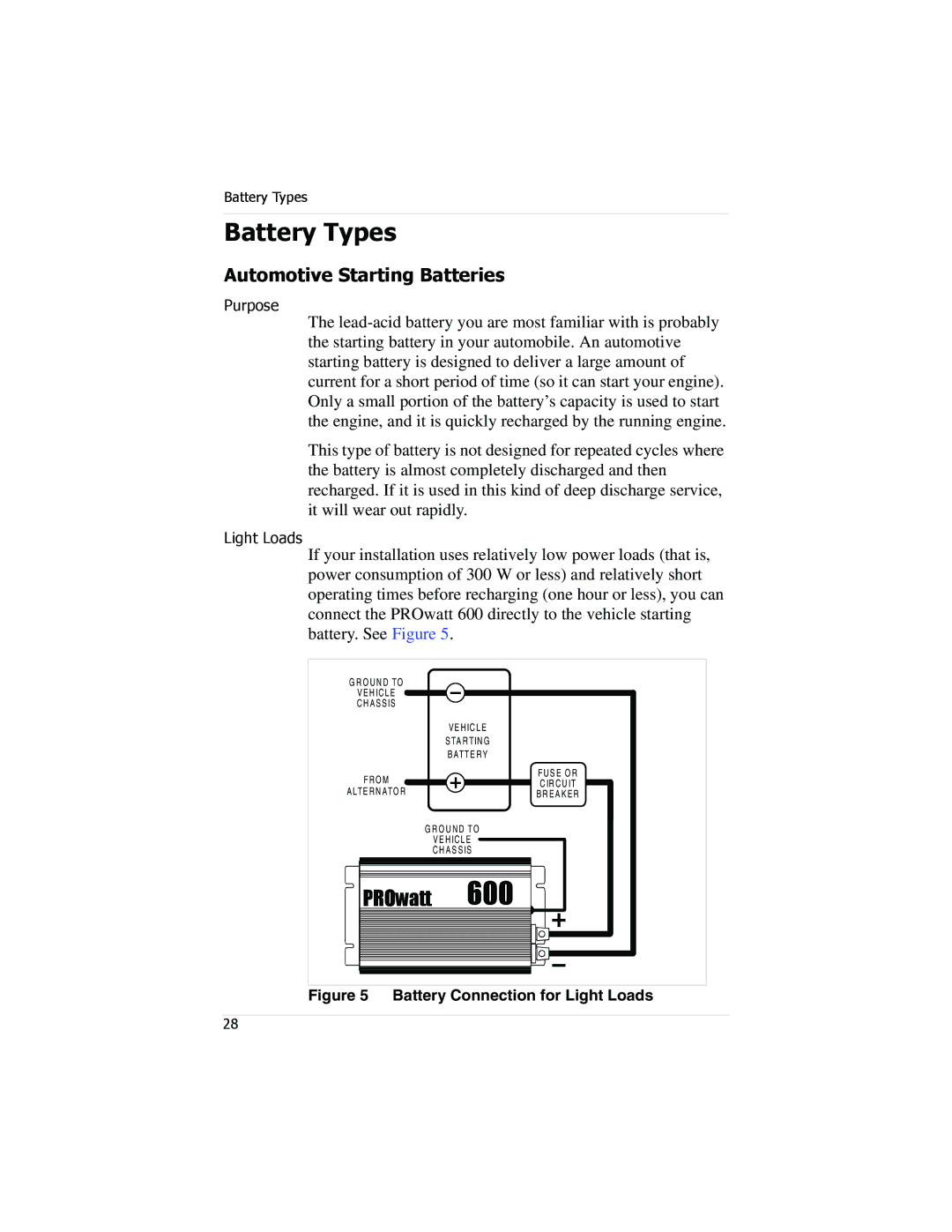 Xantrex Technology PROwatt 600 manual Battery Types, Automotive Starting Batteries 