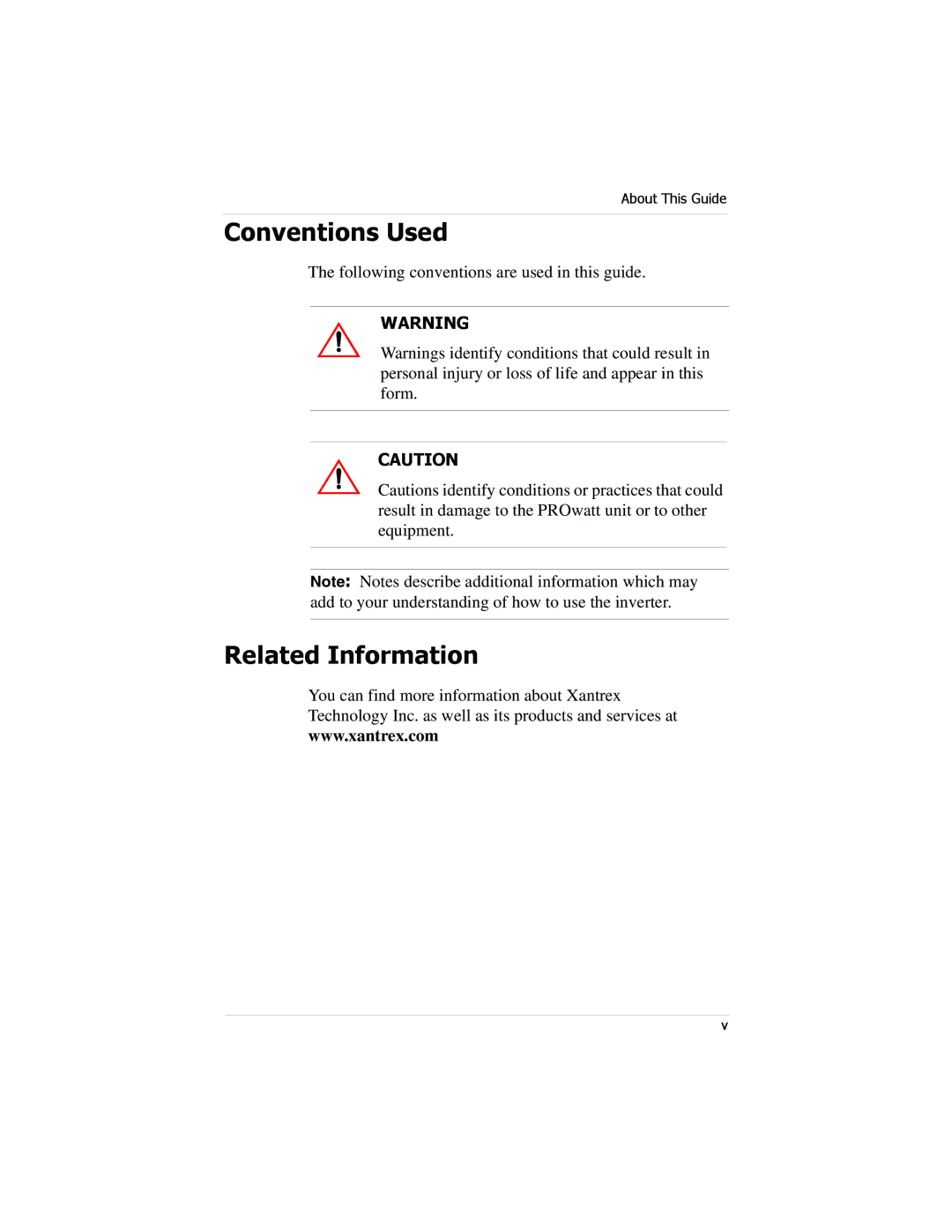 Xantrex Technology PROwatt 600 manual Conventions Used, Related Information 