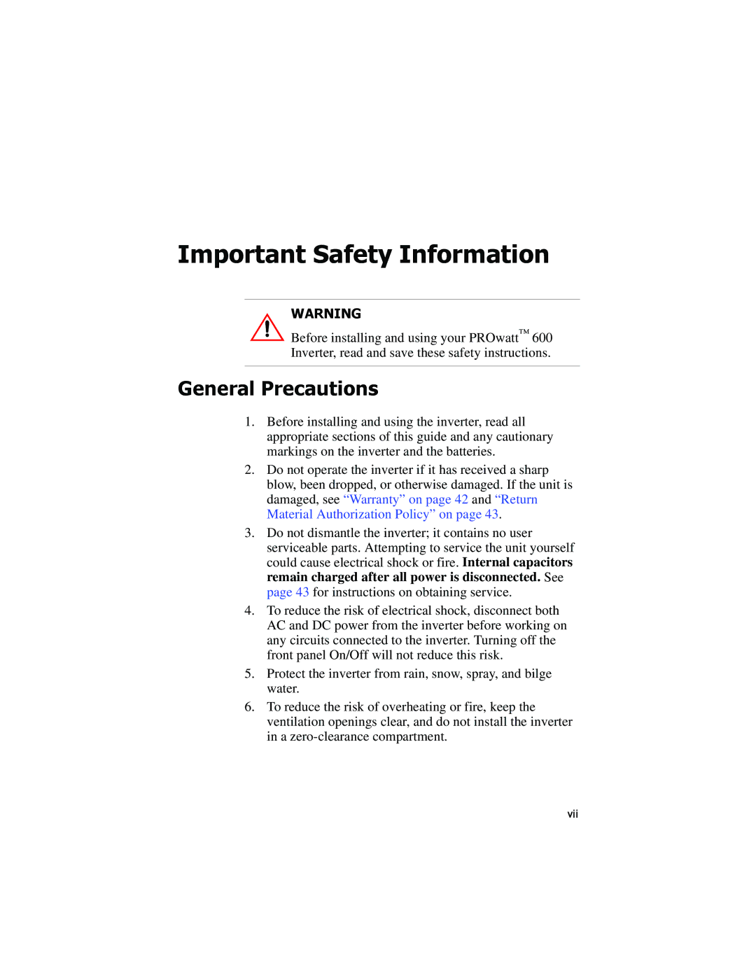 Xantrex Technology PROwatt 600 manual Important Safety Information, General Precautions 